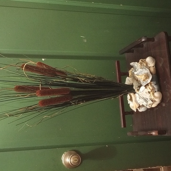 Cattail and sea shell arrangement - Picture 1 of 4